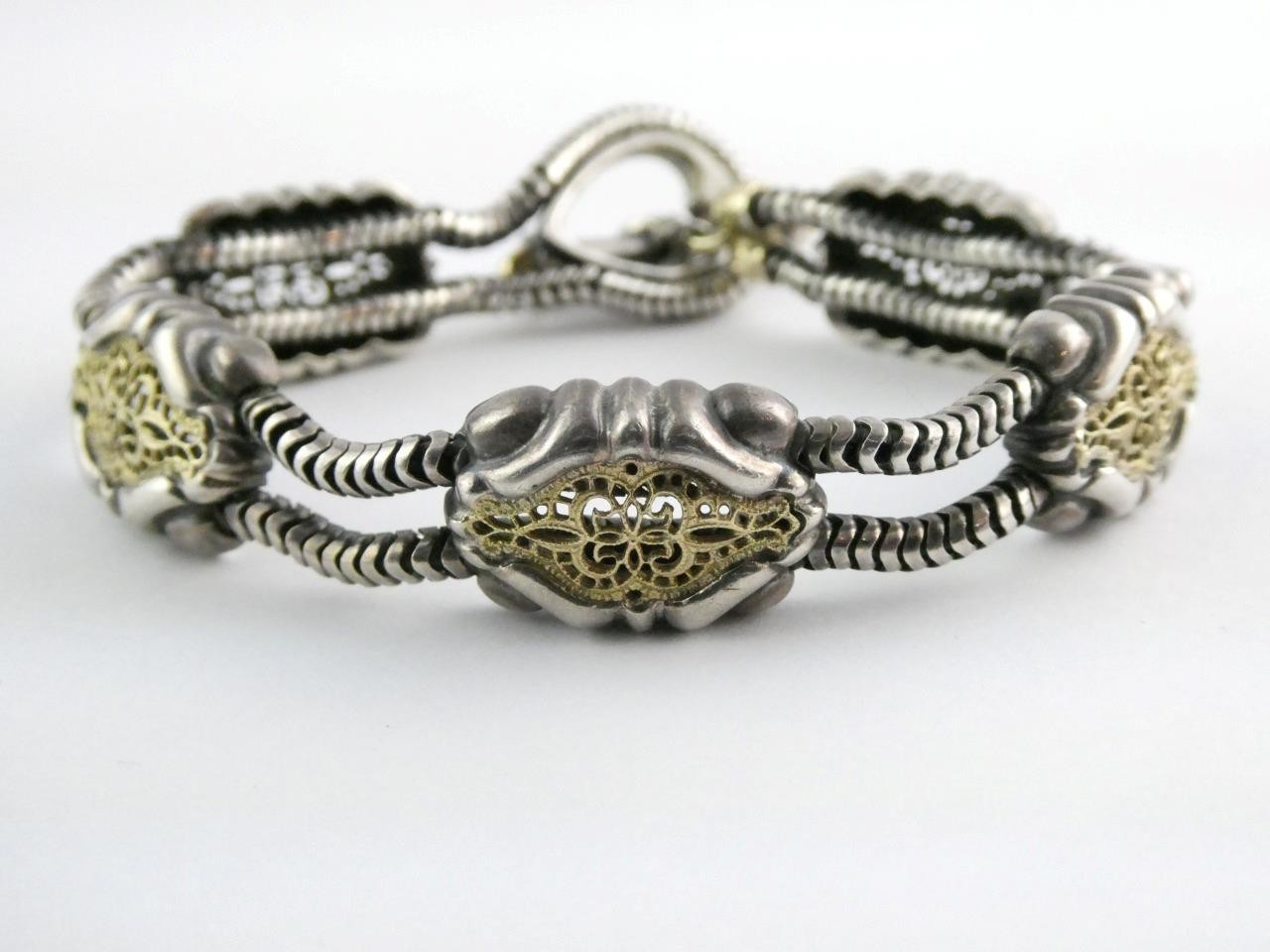 William Schraft Sterling Silver and 18k Gold Filigree Brutalist Bracelet 7.25 In