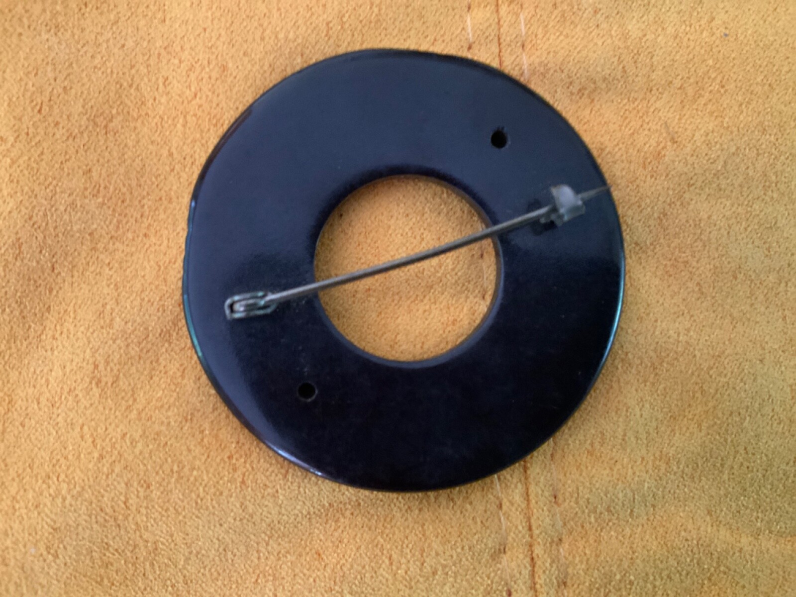Vintage Bakelite Black Carved Circle Pin- Almost 2” Diameter