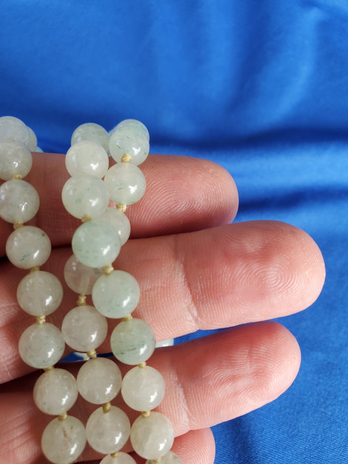 Original Old JADE White Green 8 Millimeters Deco Necklace Vintage 30″ inch Long