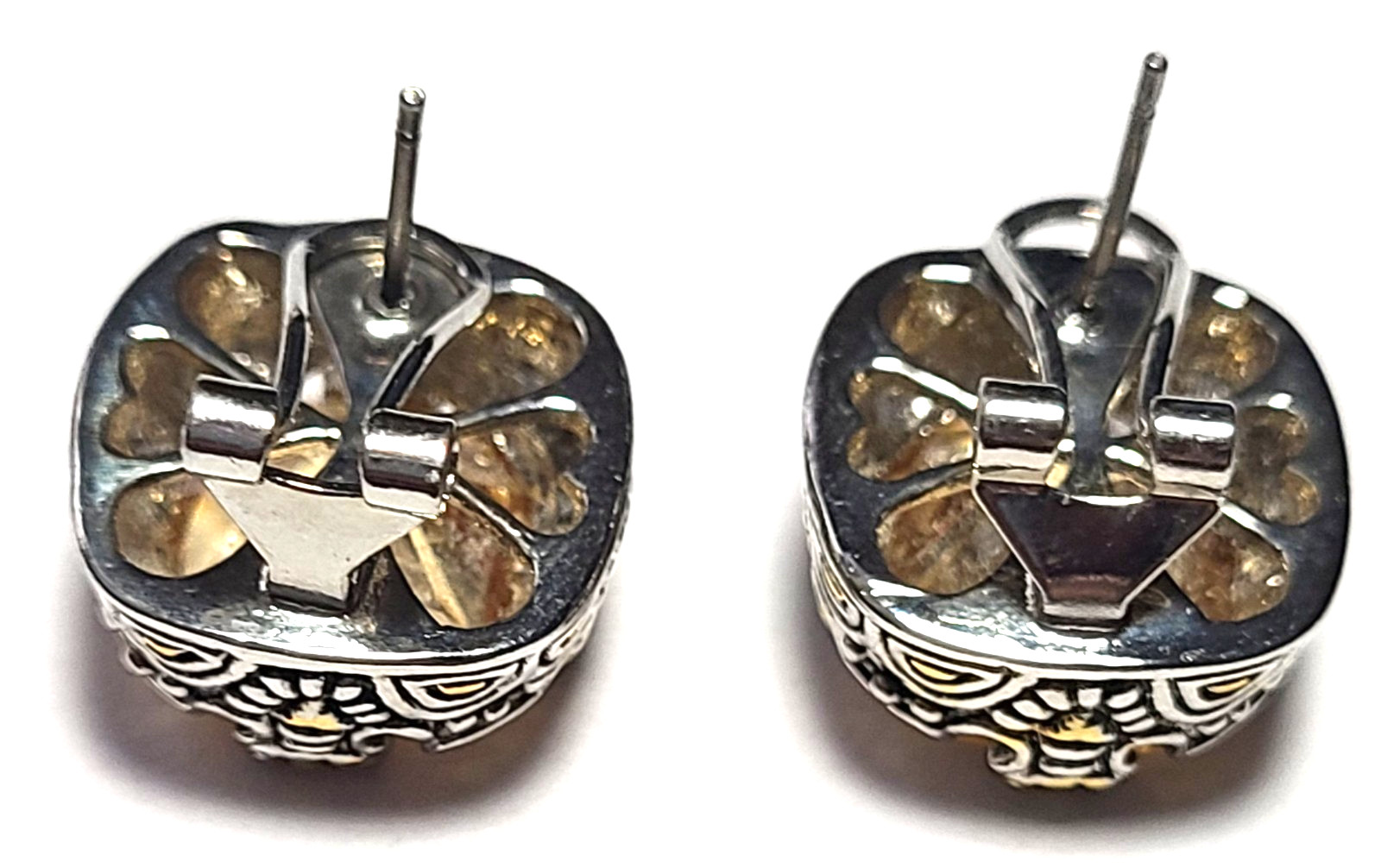 VINTAGE STUNNING SILVER TONE YELLOW CITRINE CUBIC ZIRCONIA PIERCED EARRINGS