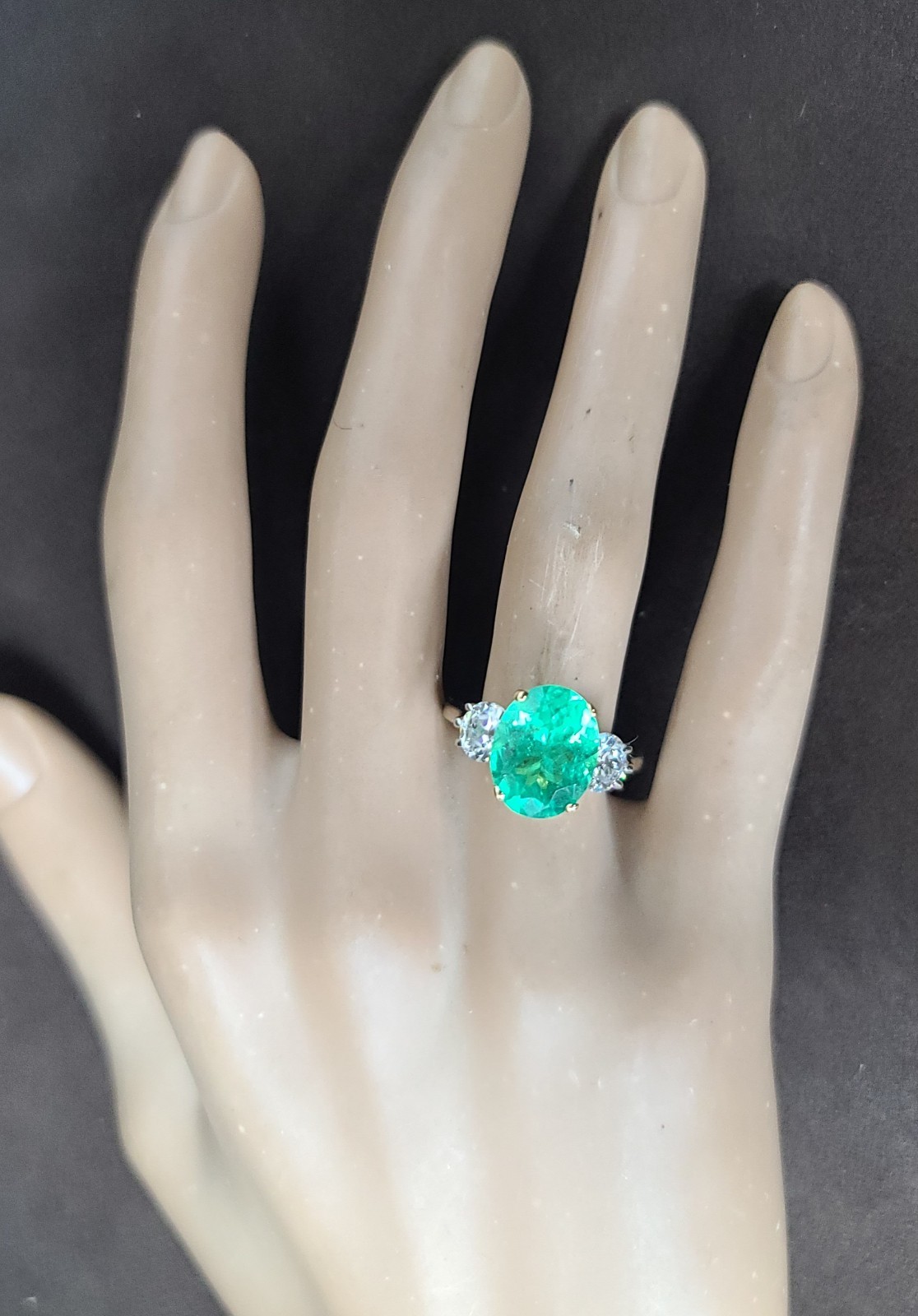 14k Two-tone Gold Engagement Ring 3.57ct.Natural Colombian Emerald Oval GIA CERT