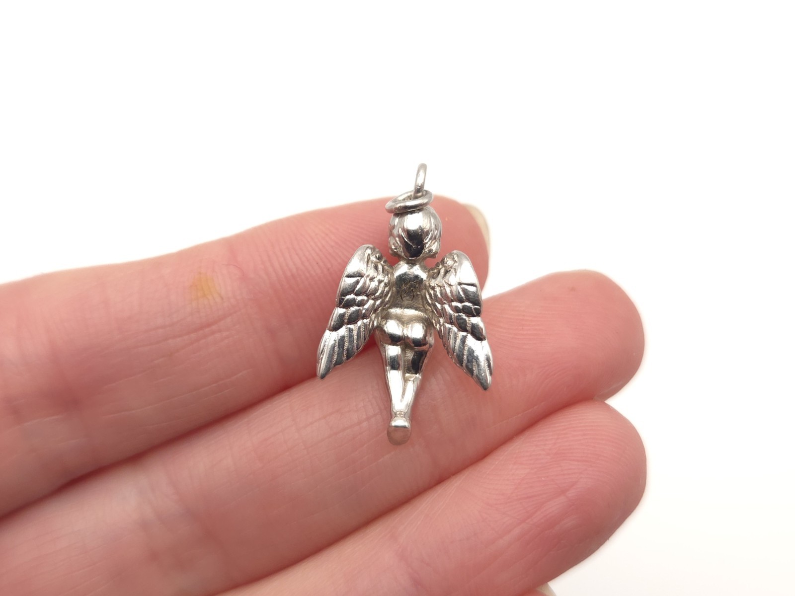 Vintage Sterling Silver Signed Guardian Angel w/ Sword Cherub Charm Pendant