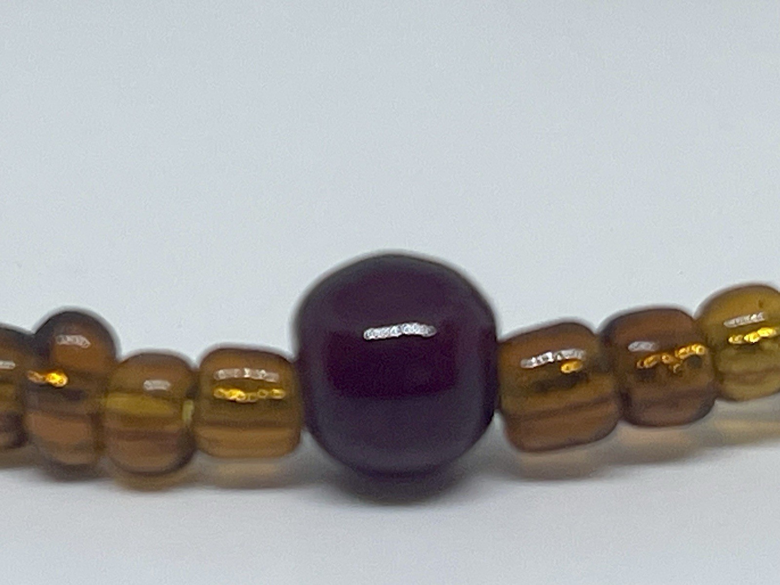 Vintage Earthy Boho Amber Beaded Bracelet Silver Tone Toggle Clasp Size 8”