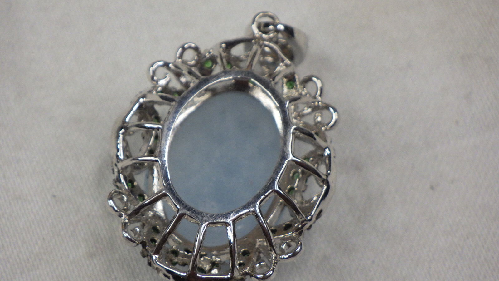 Vintage Sterling Silver 925 Necklace Pendant Beryl Basket Emerald Wreath FP