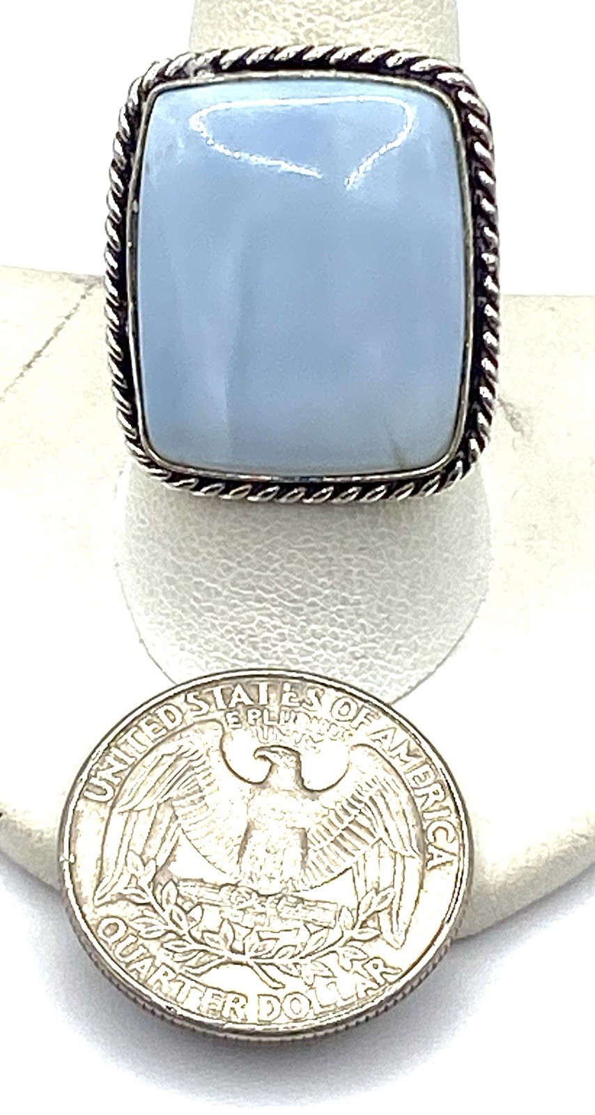 Vintage Sterling Silver / 925 Owyhee Blue Opal Rectangle Rope Ring Size 10