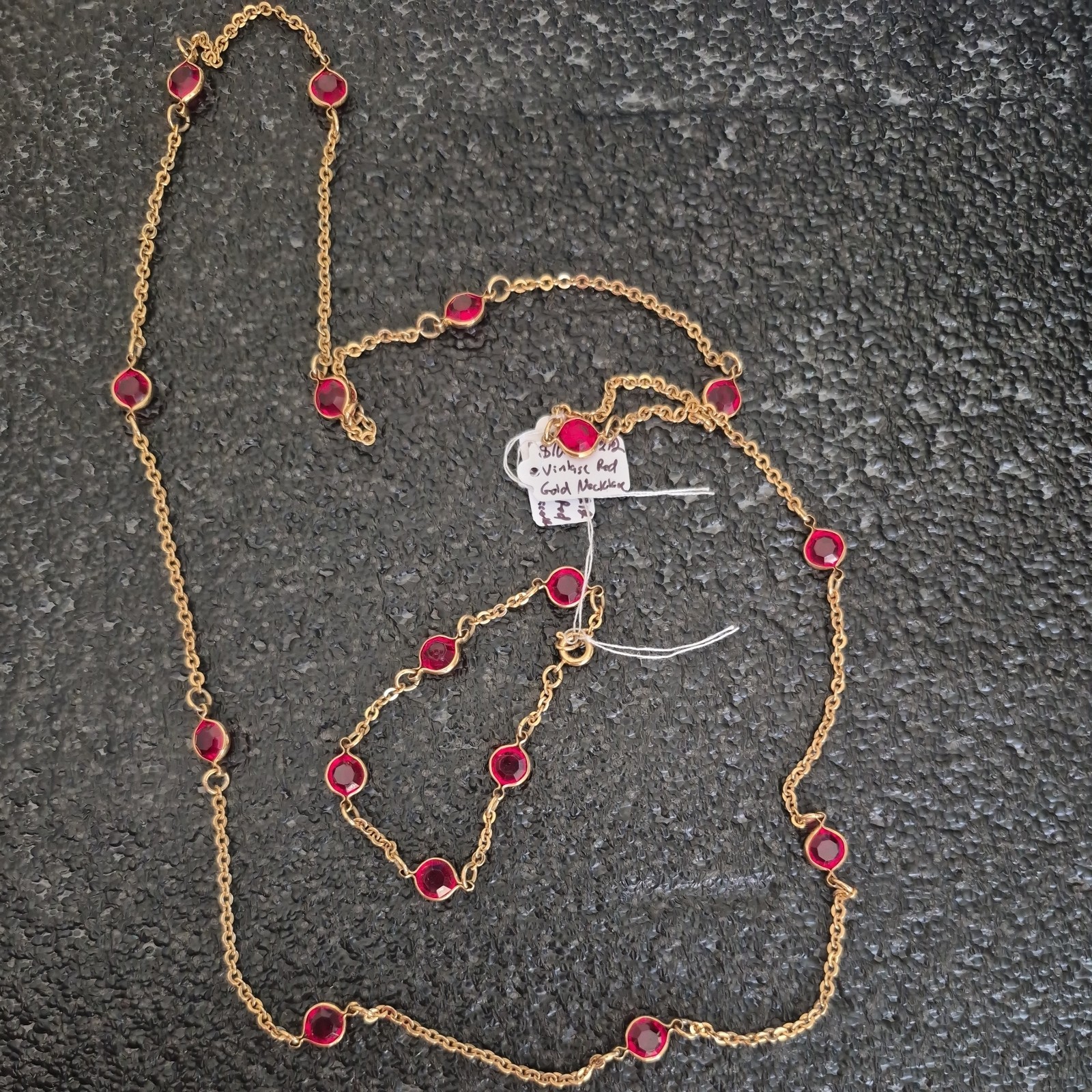 Vintage Gold Red Ruby Necklace, Bracelet, Jewelry Set