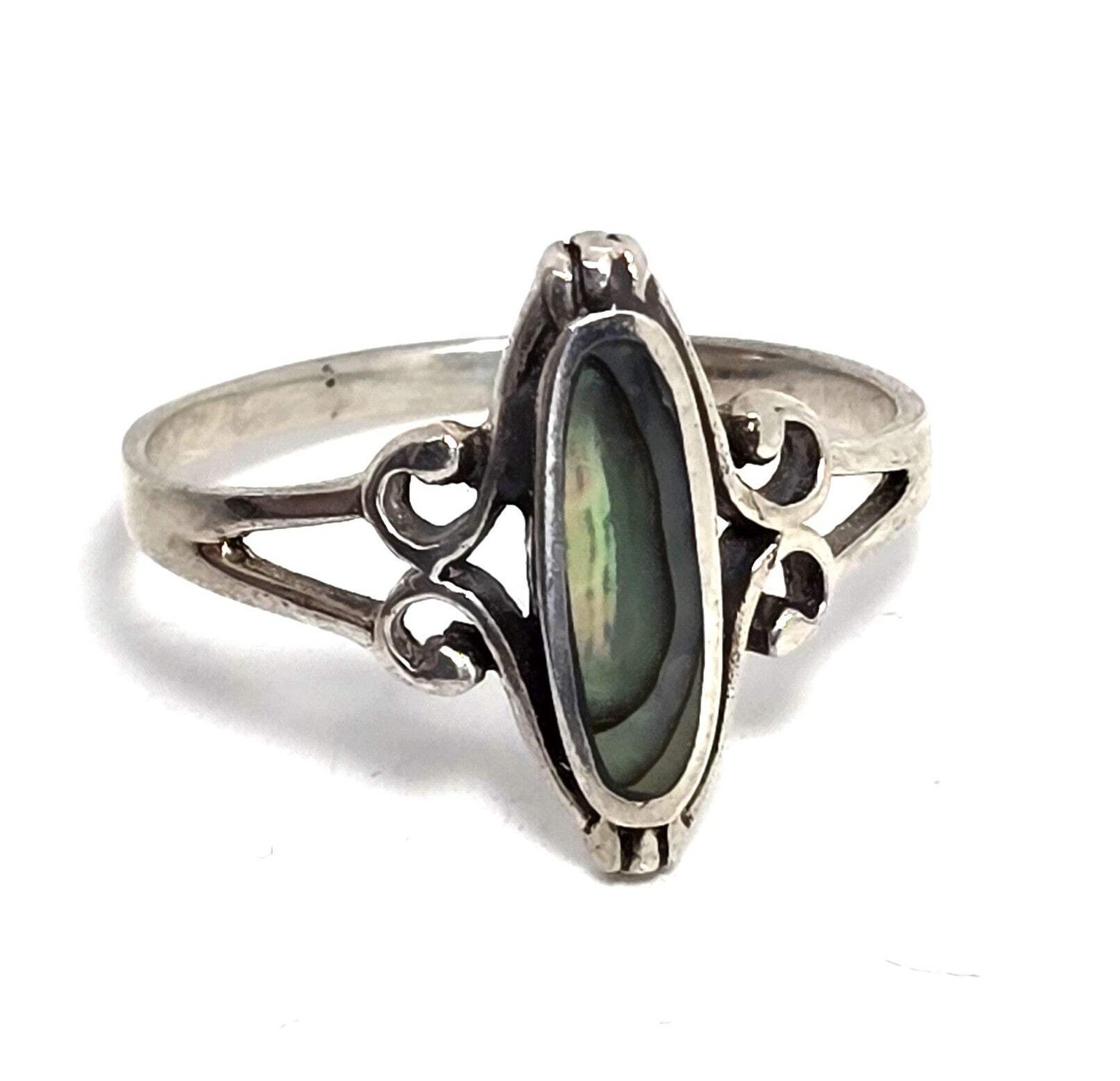 Abalone Paua shell Southwestern signed sterling silver ring size 12