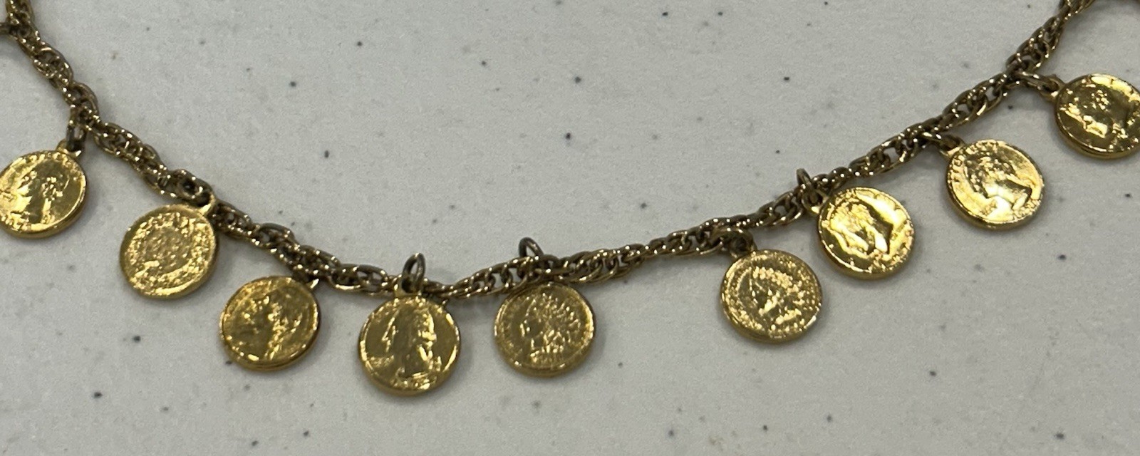 Vintage 17” Gold Tone 20 US Coin Charm Necklace