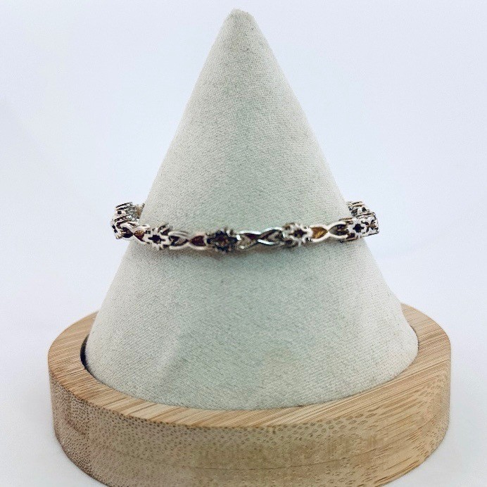 Estate 7.25in 925 Sterling Silver CZ Bracelet Twisted Link 11g Vintage Style