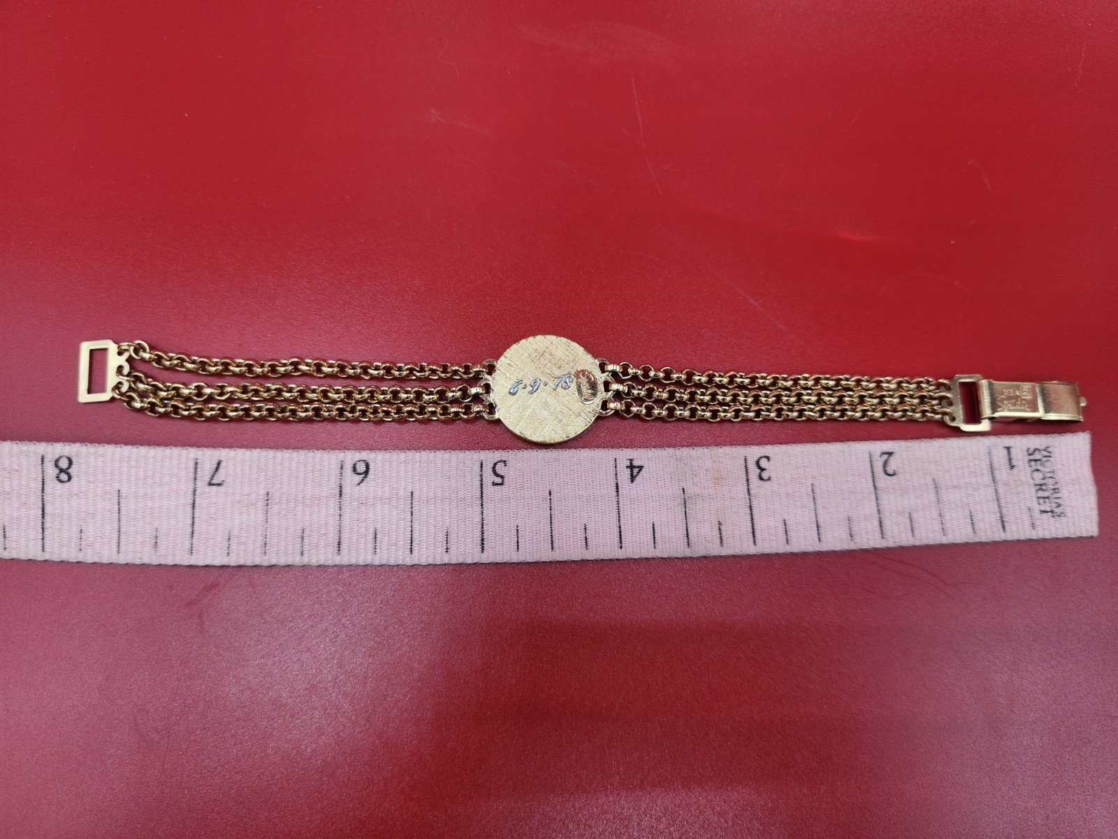 Vintage Speidel 1970s Engrave ID- style Plate Triple Band Gold Metal Bracelet