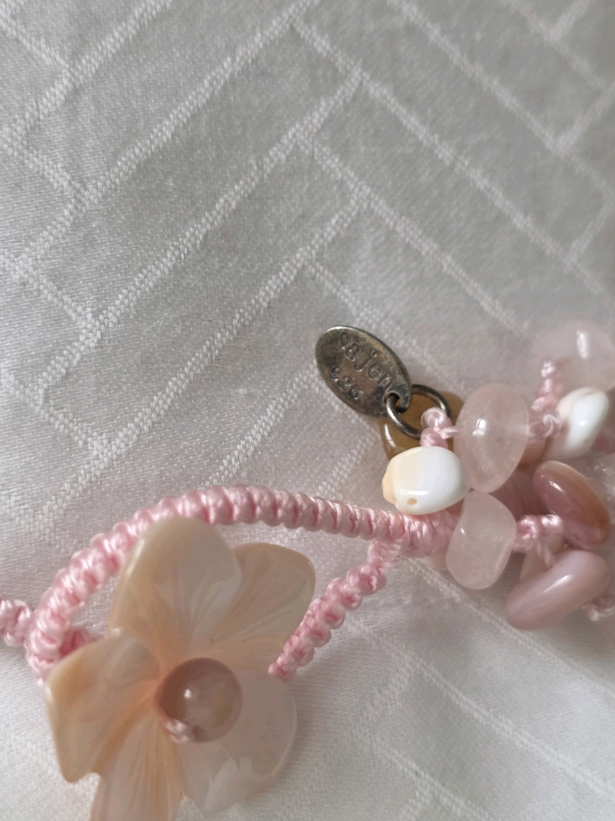 Sajen Multi Strand Gemstone Whimsical Statement Necklace Shell Rose Quartz