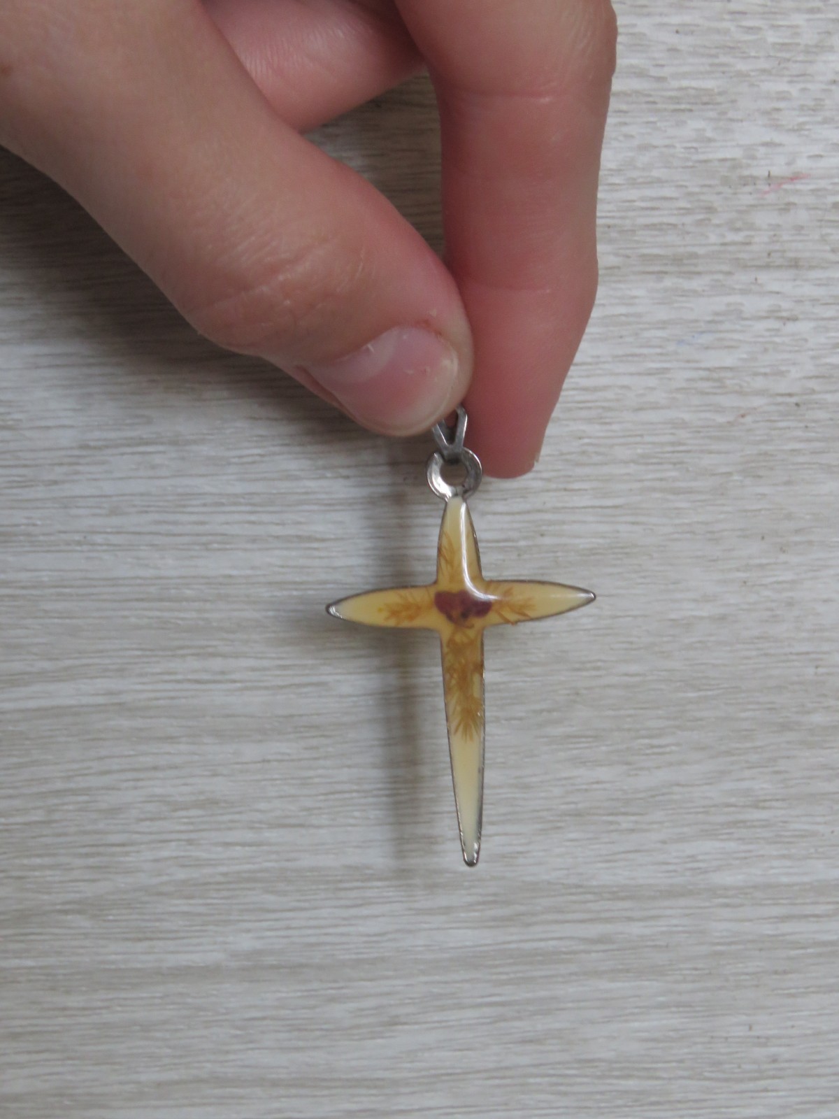 VTG Religious Resin Metal Dried Flowers Star Cross Necklace Pendant 1.5″