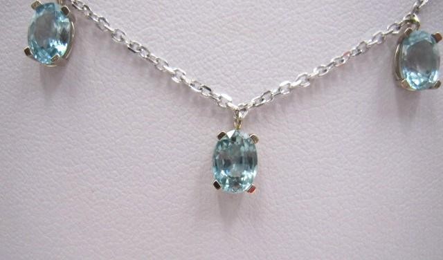 14K White Gold & Swiss Blue Topaz Drop Station Necklace 16″-18″ by Royal Chain