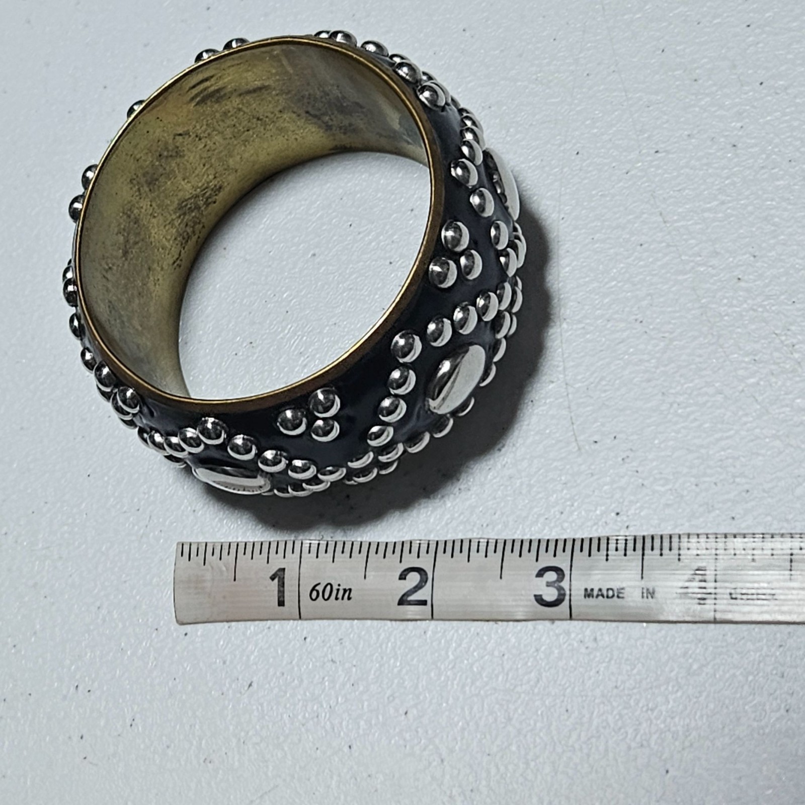 Vintage Bohemian Bangle Bracelet Black Gold Metal Silver Accents Goth Punk