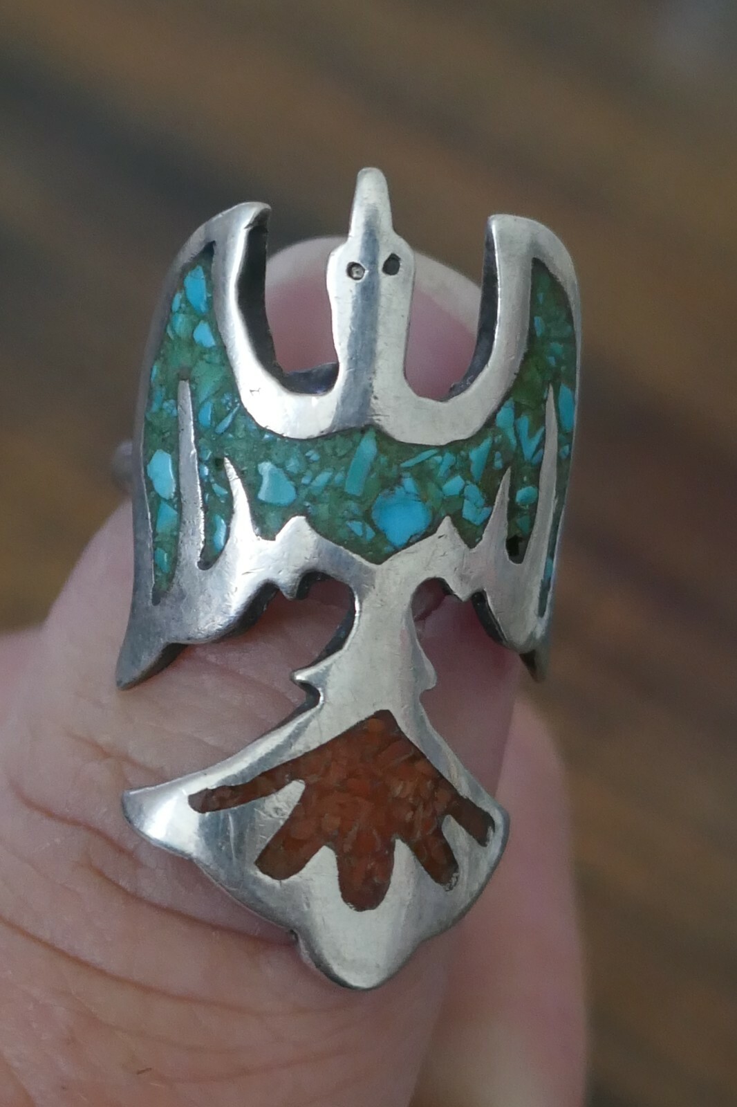 Vintage Southwest Sterling Turquoise & Coral Ring – Size 4.25 / 6.8 Grams