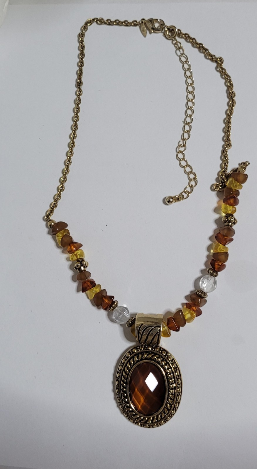 Vintage Avon Amber Color Pendent Necklace Gold Tone 16″ With 3″ Extender