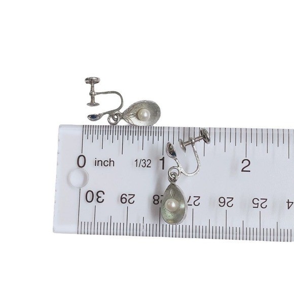 Vintage Sterling Lamode Pearl Screw Back Drop Dangle Earrings Old Money Coastal