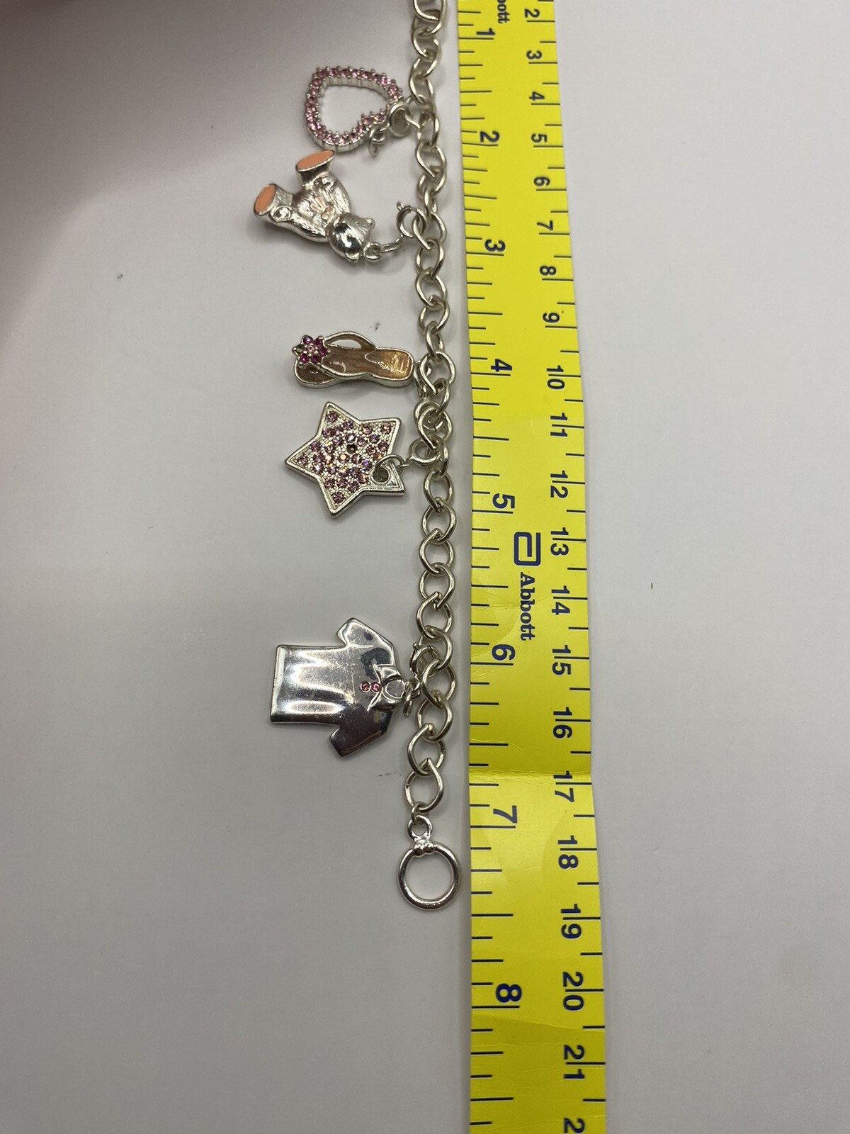 7 1/4″ Charm Bracelet W/ 5 Silver Tone Women/ Girl Accessories Charms