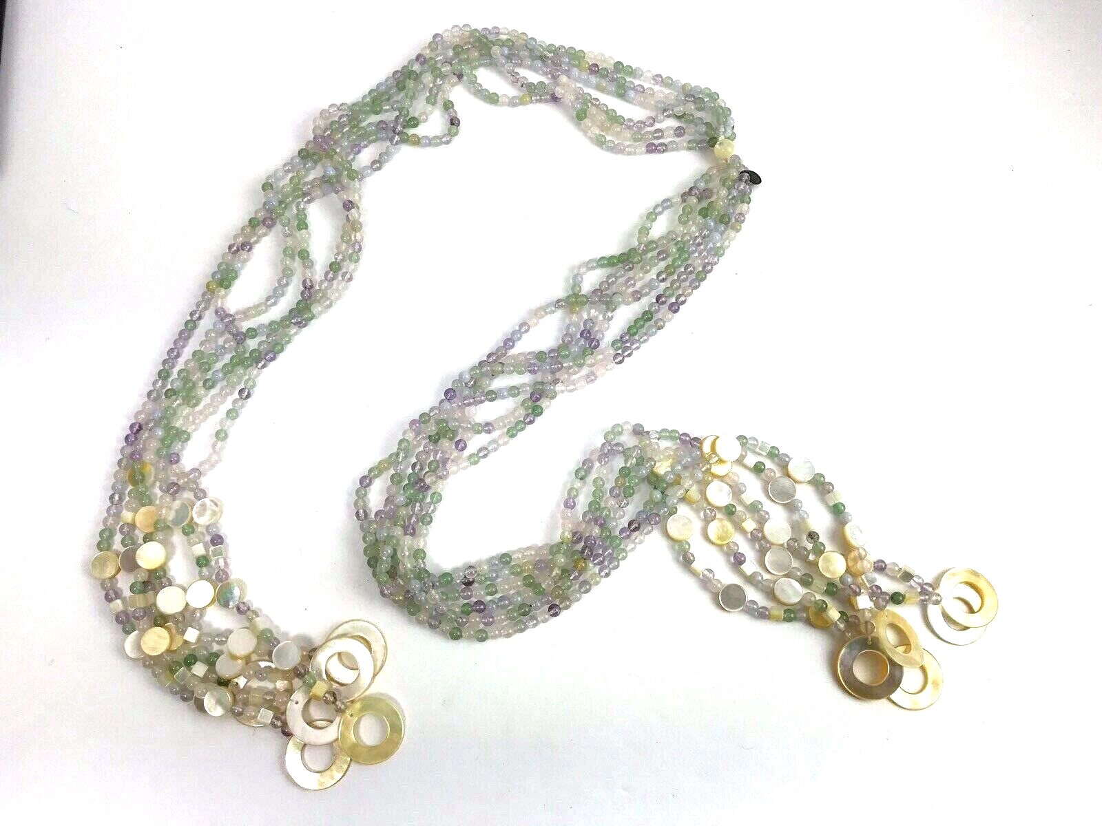 Multi Strand Sajen Wrap Necklace Semi Precious Stones Bead MOP Shell