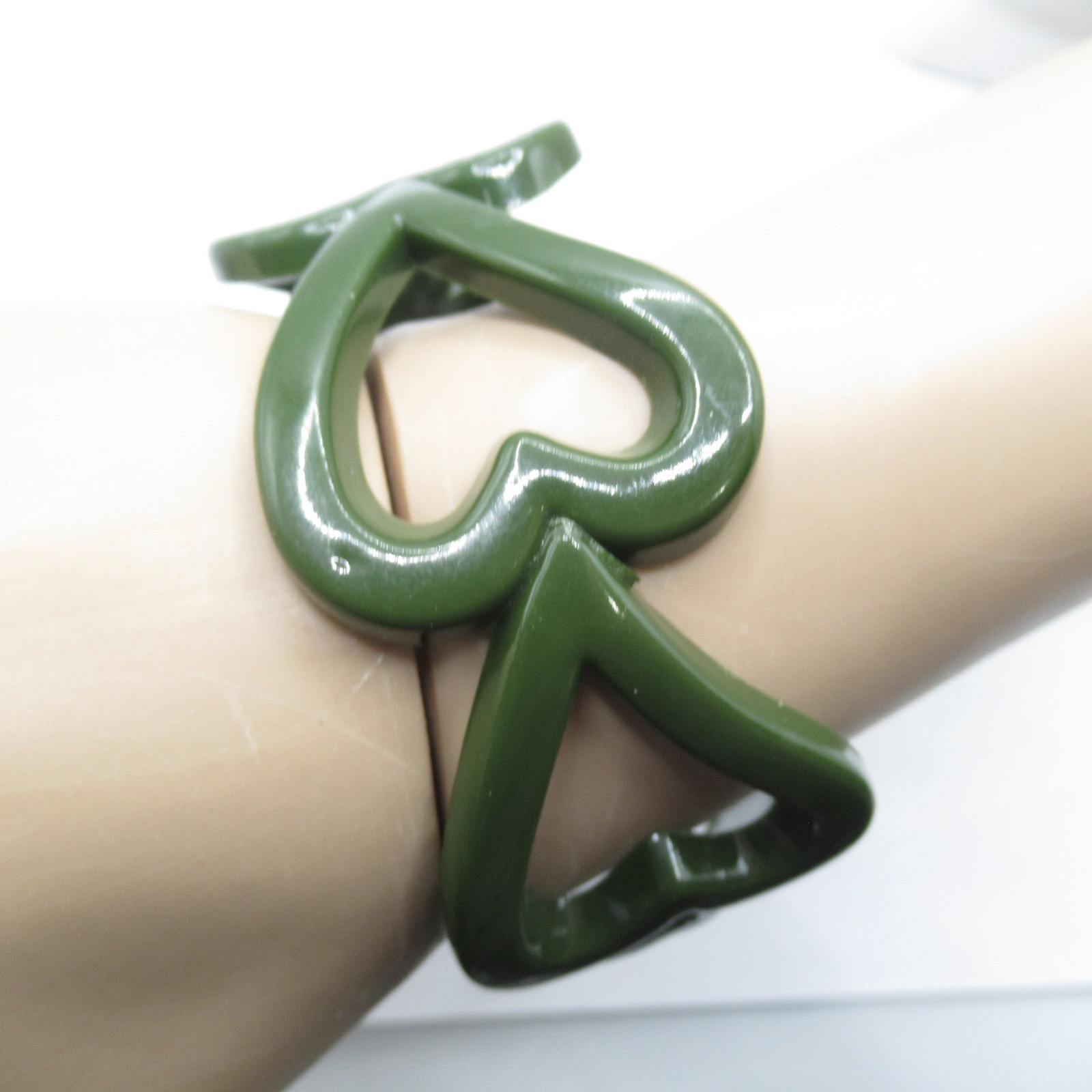 Dark Green Hearts Plastic Bangle Bracelet Vintage