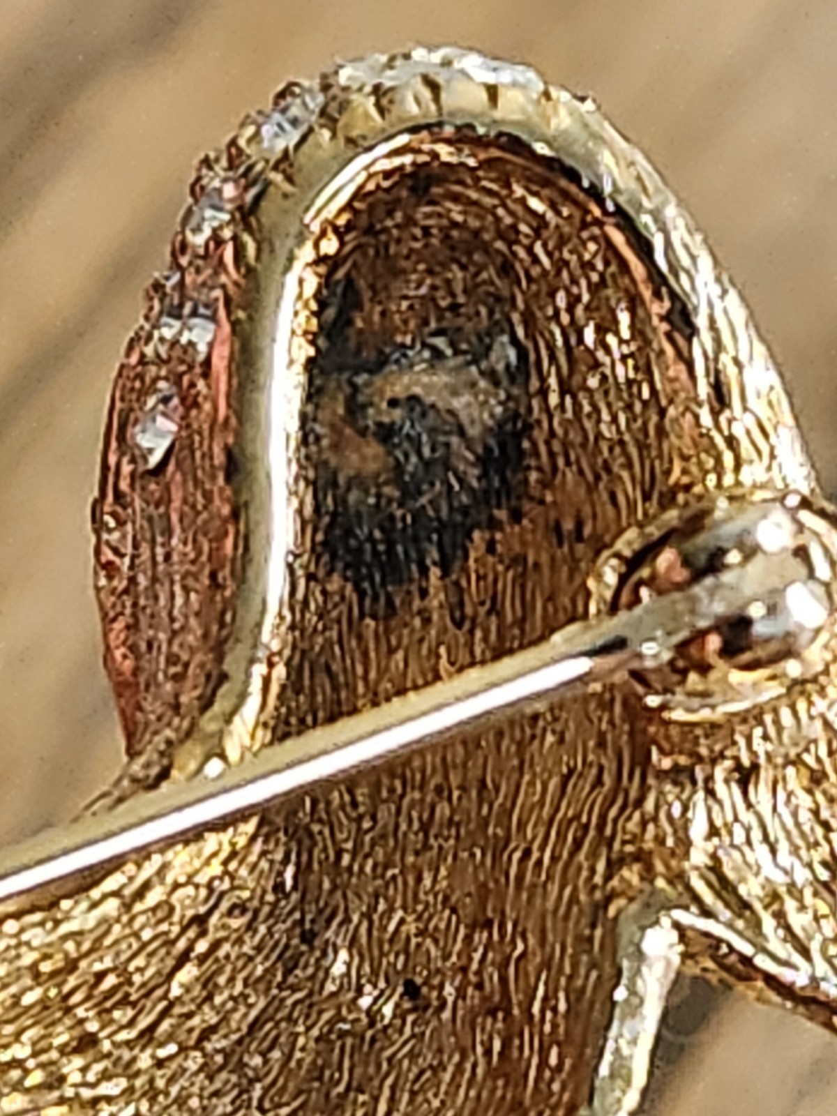 Vtg Rare CINER Dachshund Pin, Gold Plate (?See description below) W/ Rhinestones