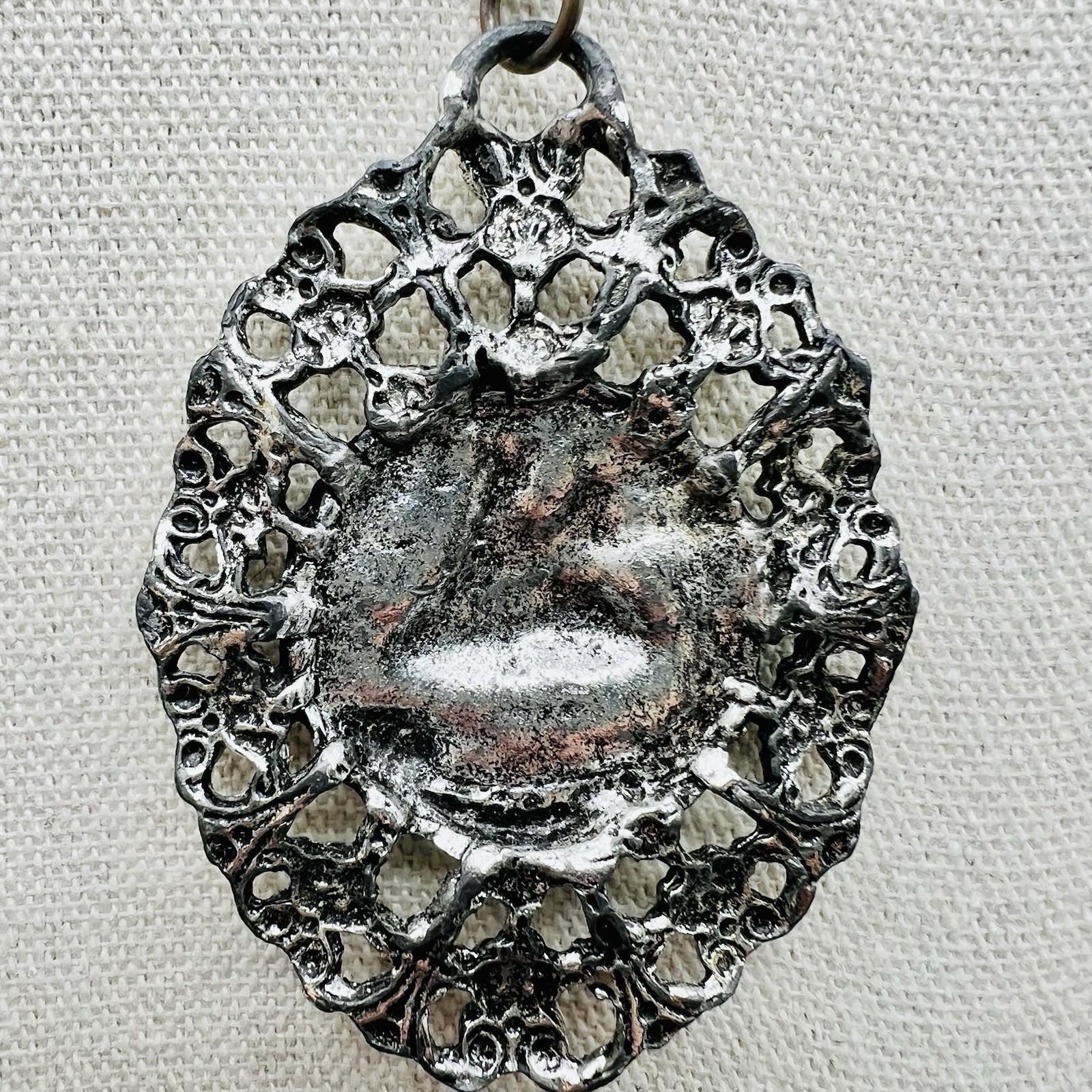 Vintage Pot Metal Horse Medallion Necklace Equestrian Gothic Large Statement