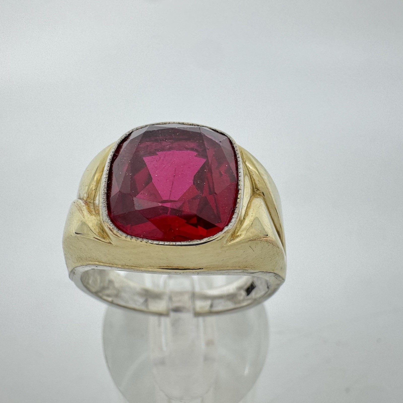Antique Sterling Silver 10K Gold Top Ruby Mens Ring Sz 12 – 10g