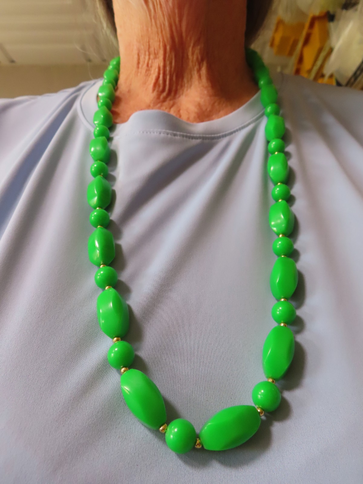 Vintage 1980’s Lime Green Lucite w/Gold Bead Necklace