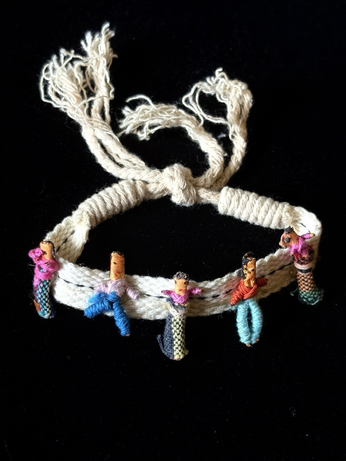 Vintage Guatemalan Handmade Worry Doll Bracelet Unique Colorful Folk Art