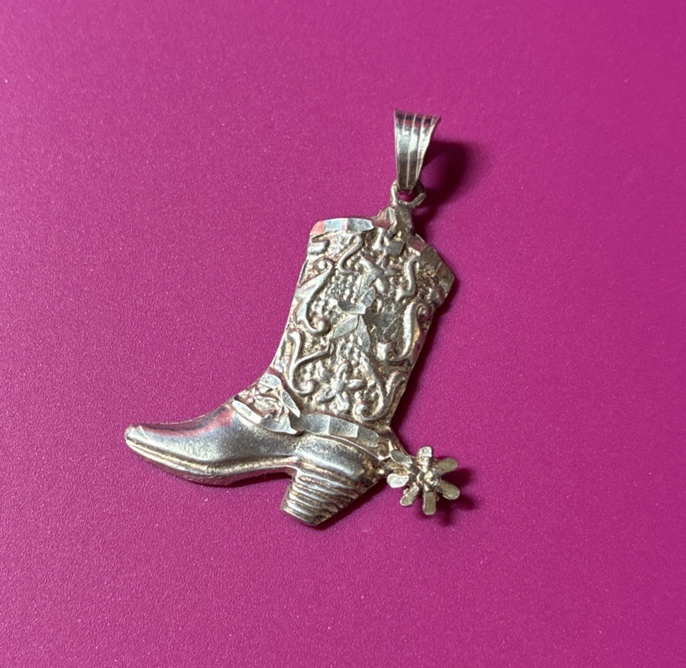 Vintage 925 Mex Silver Western Cowboy Cowgirl Boot Necklace Pendant