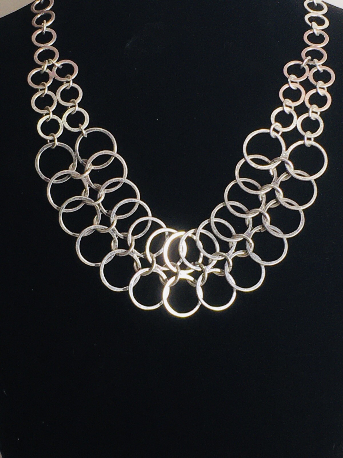 Lucky Brand Necklace Classic Silver Tone Double Circle Link Chain Adjustable