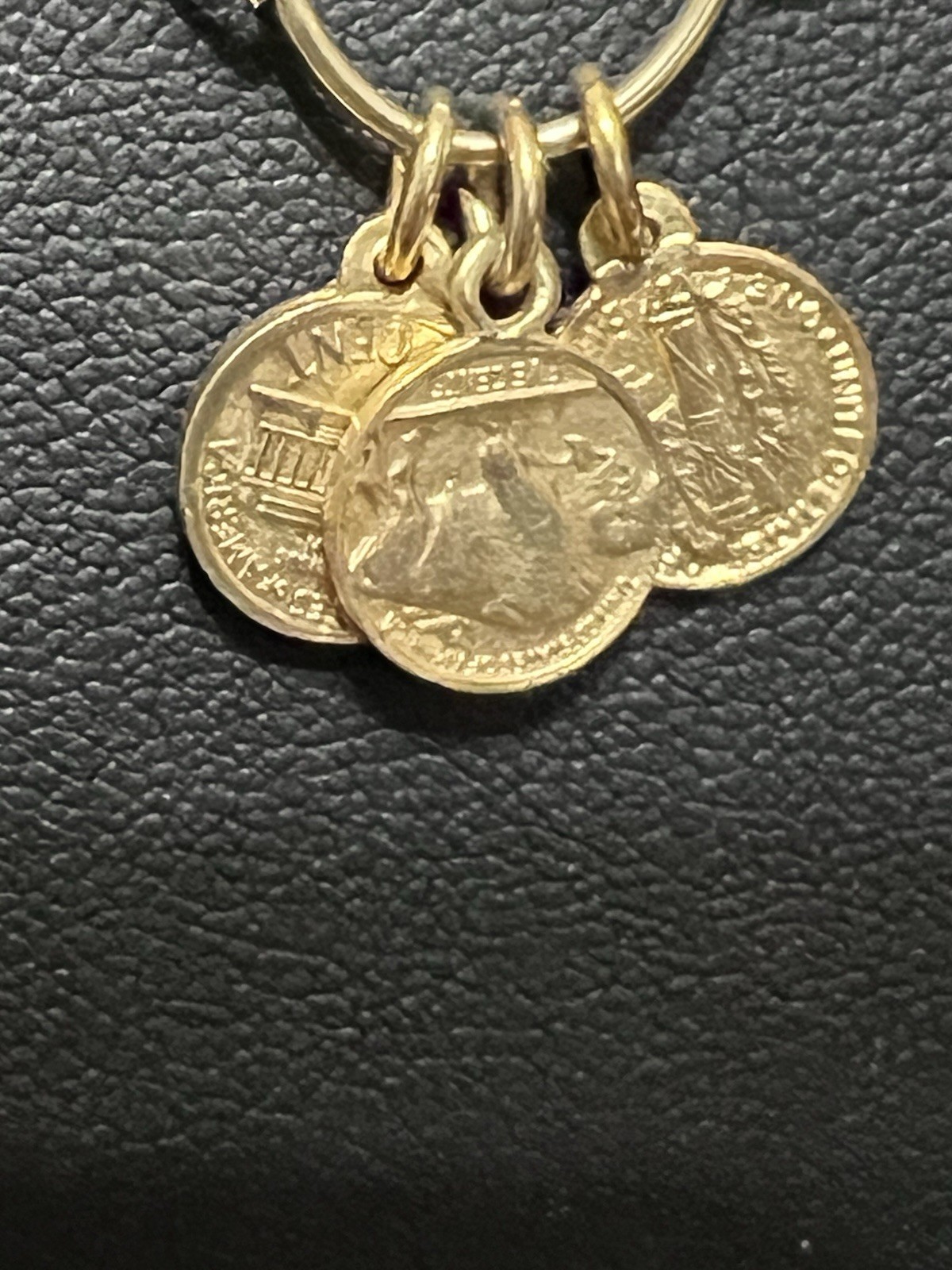 GOLD TONE FAUX Mini COIN NECKLACE Buffalo Nickel Barber Quarter Penny 14.5”