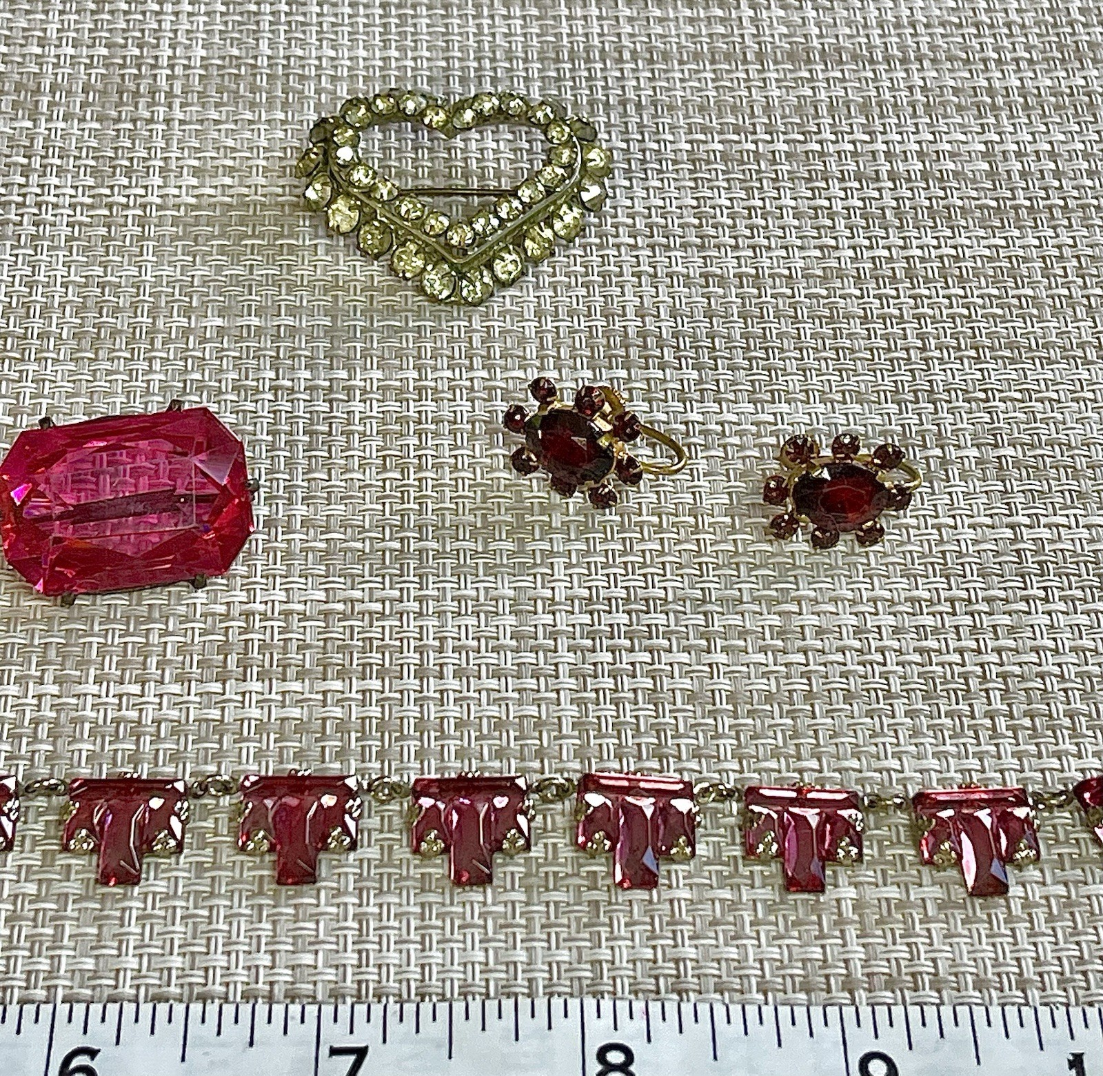 Antique Art Deco Czech PINK Vauxhall Foiled Glass Necklace Brooch Earrings Lot