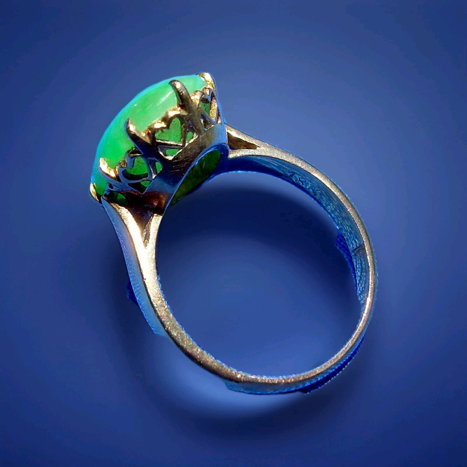 Original EARTH MINED Imperial Green Jadeite JADE Deco Engagement Ring 18K GOLD