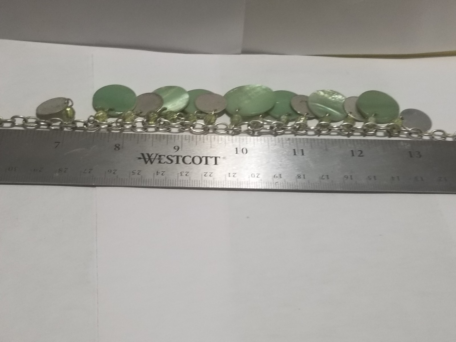 Vintage Necklace & Earrings Set Silvertone With Green Shells And Beads 18 Inches