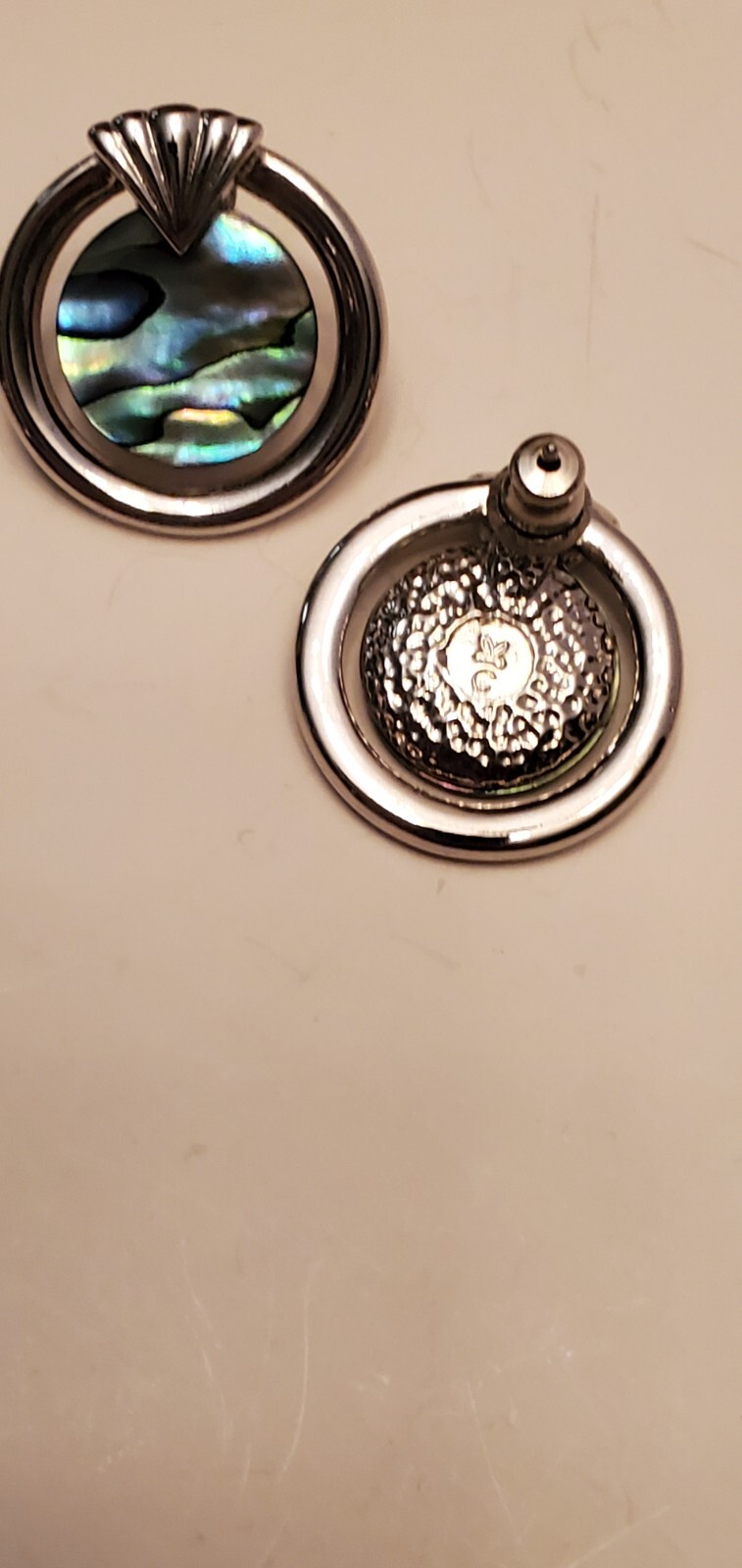 VTG Paua Abalone Silvertone Earrings E 1