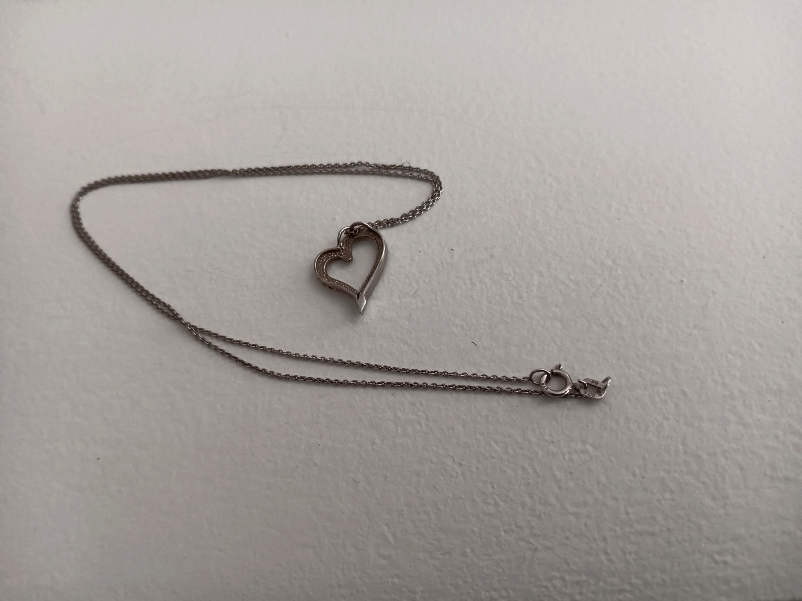 Heart Shaped Pendant Necklace Tiny Red & Clear Stones Chain Marked M 925