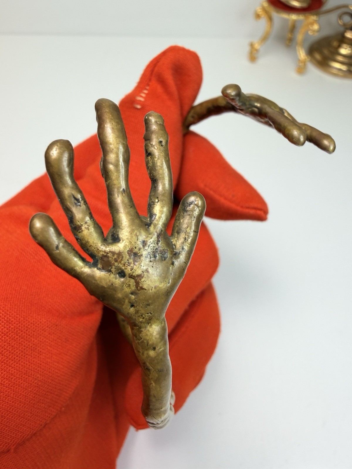 Vintage Brutalist Bronze Hand Cuff Bracelet Sculptural Modernist Artist Piece