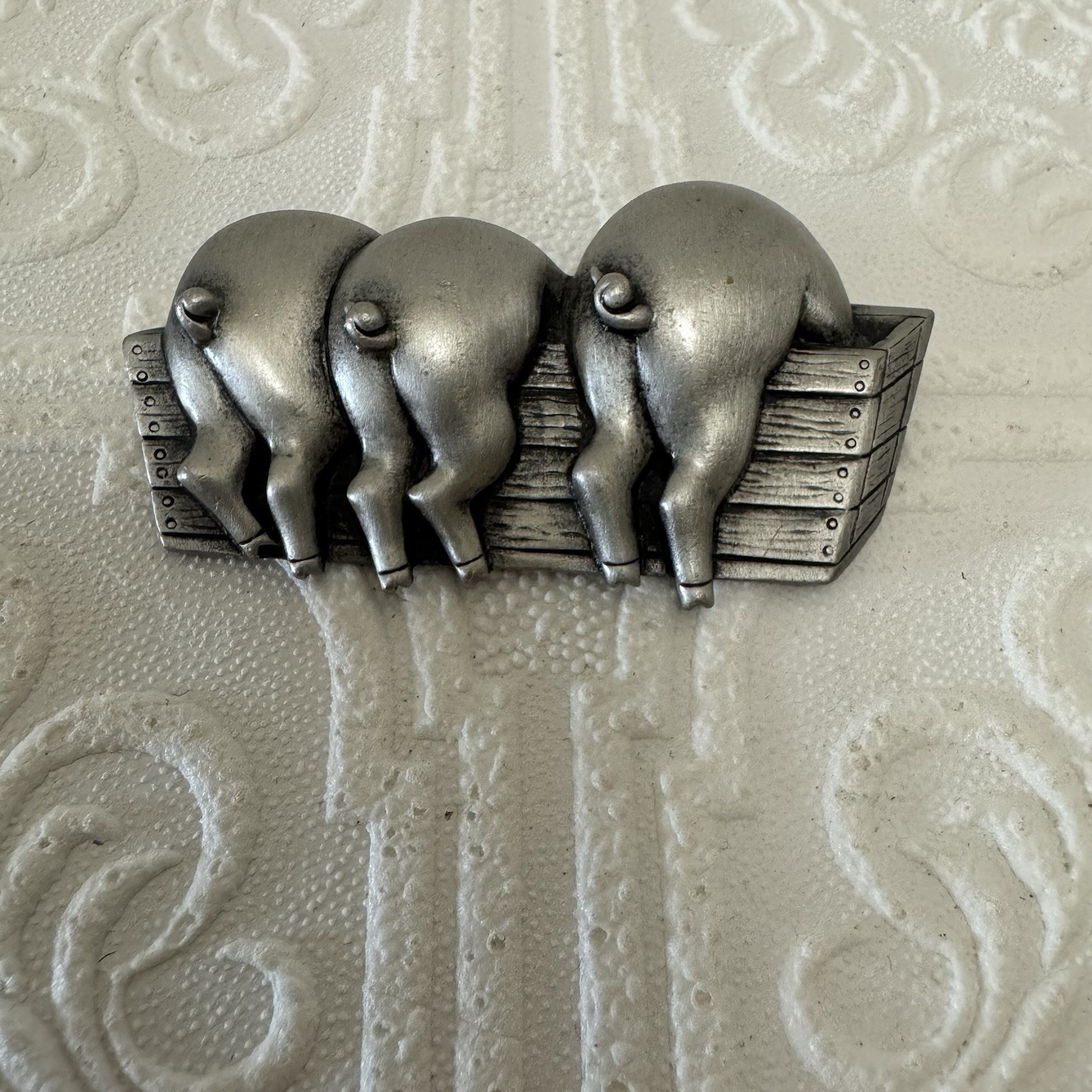 Vintage Pig Brooch Pins *Lot Of 5* Some Signed JJ Silver Tone Pewter Ceramic 3D