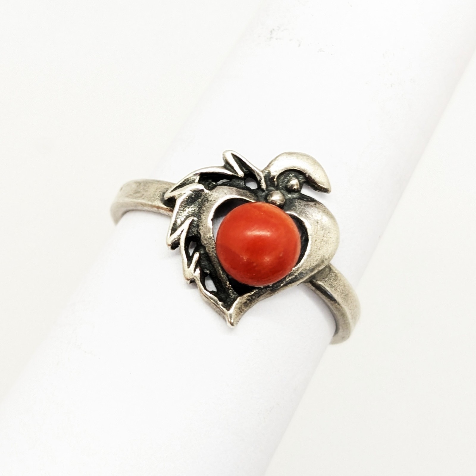 Vintage Rare Soviet RING Silver 925 with Chic Natural Coral-size:9.5US(19.5mm)#1
