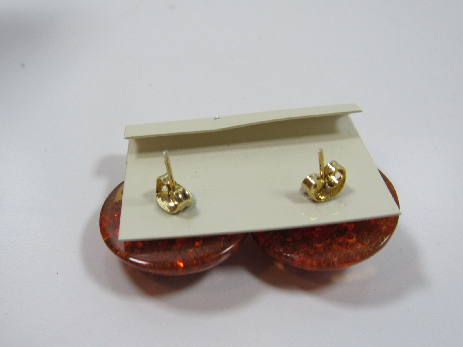 Vintage Round Stud Earrings Pink Glitter Costume Estate Jewelry #J