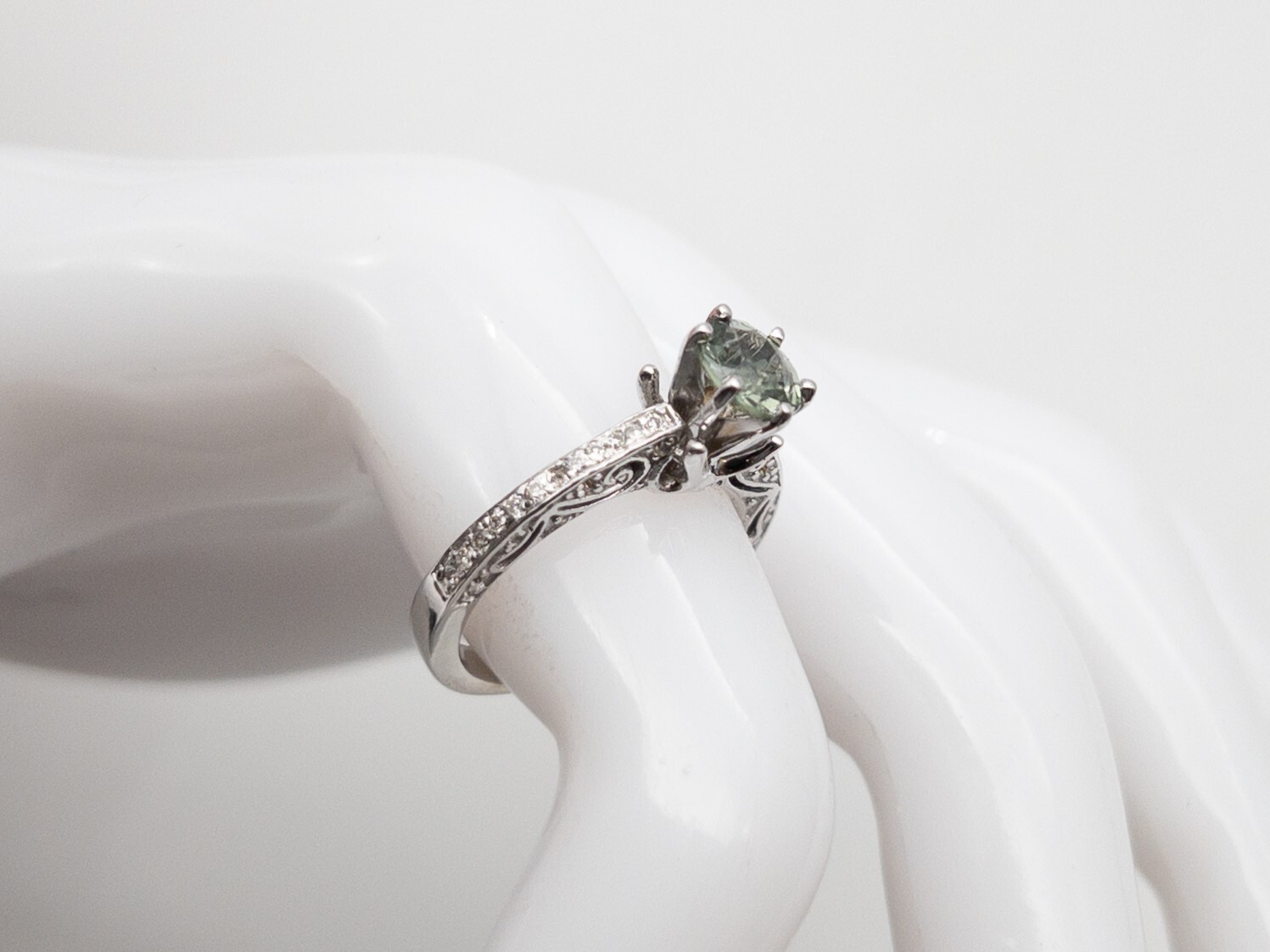 $4000 CERTIFIED NO HEAT 1.53ct Green Blue Sapphire Diamond 18k White Gold Ring