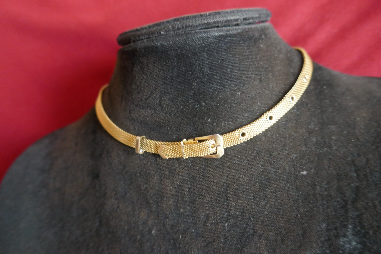 VTG GT Belt Buckle Mesh Chain Adjustable 15″ Total Length Choker Necklace 1/4″ W
