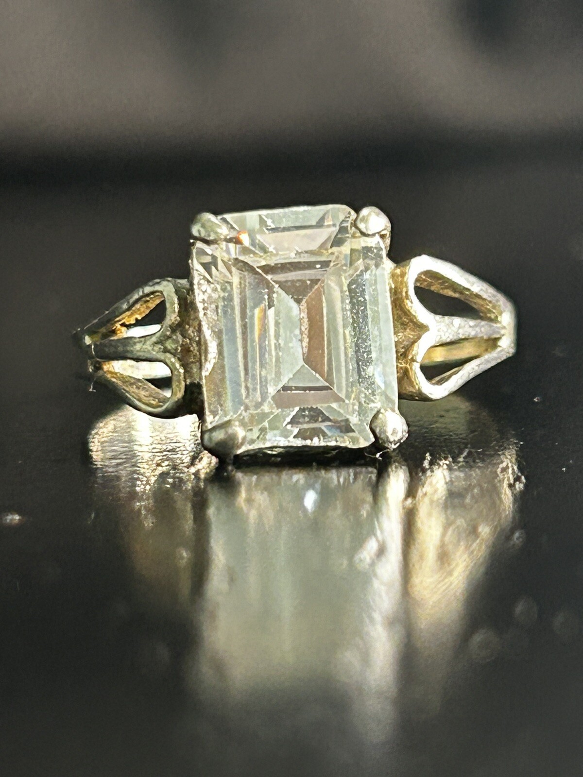 Vintage Ring Size 8.5 Silver 925 Emerald French Cut CZ