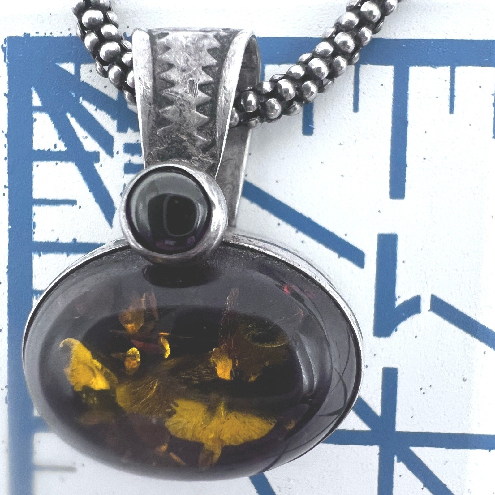 Sterling Silver Baltic Amber Necklace Antiqued Popcorn Chain 16″ 12g Signed