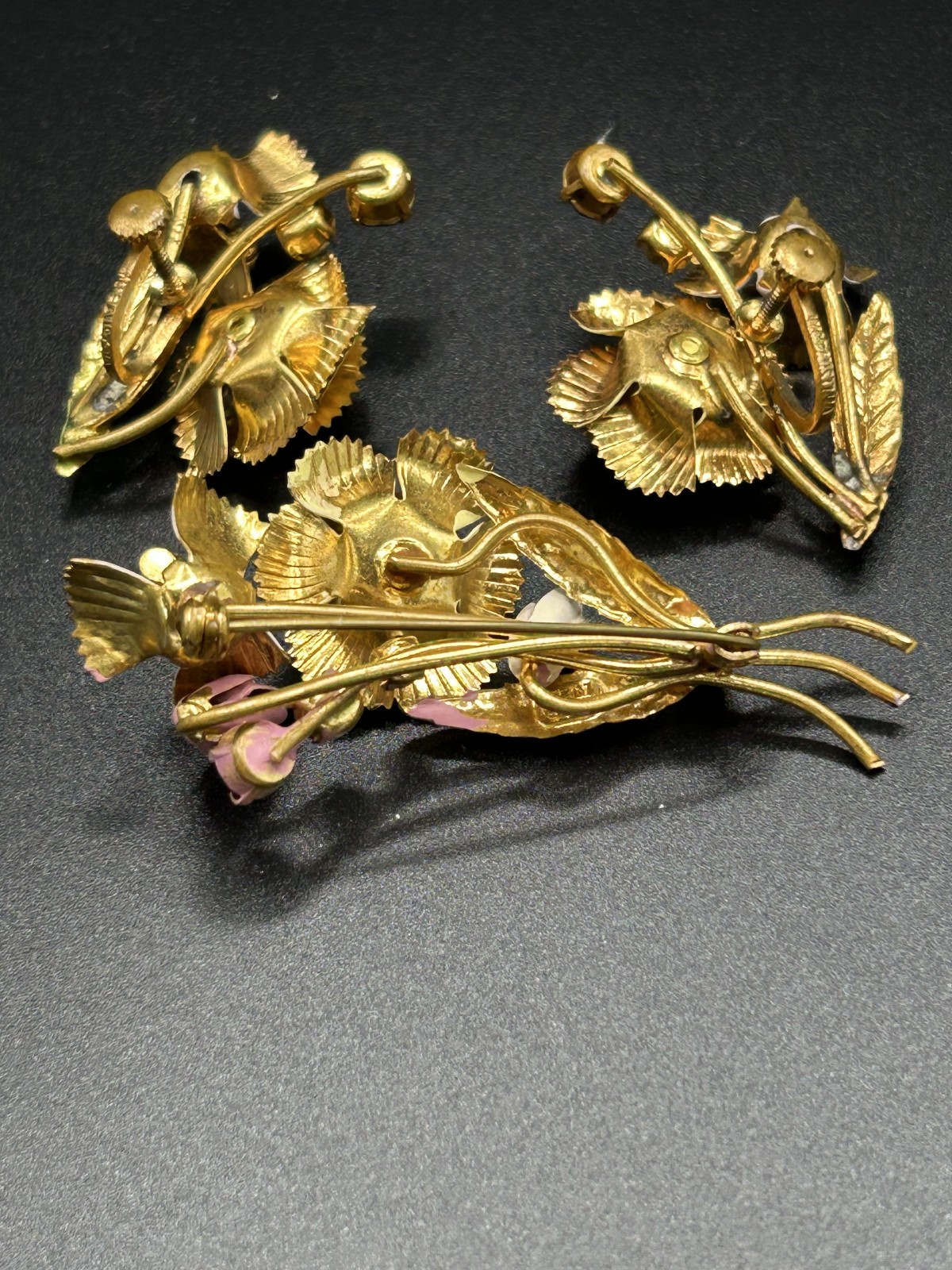 Vtg set of Austrian enamel floral pin & earrings