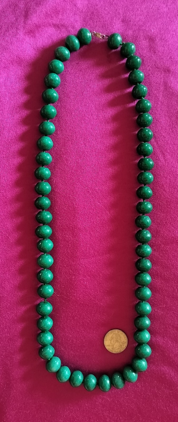 Vintage Natural Dark Green Jade Necklace. Individually Knotted W/ .925 Clasp.