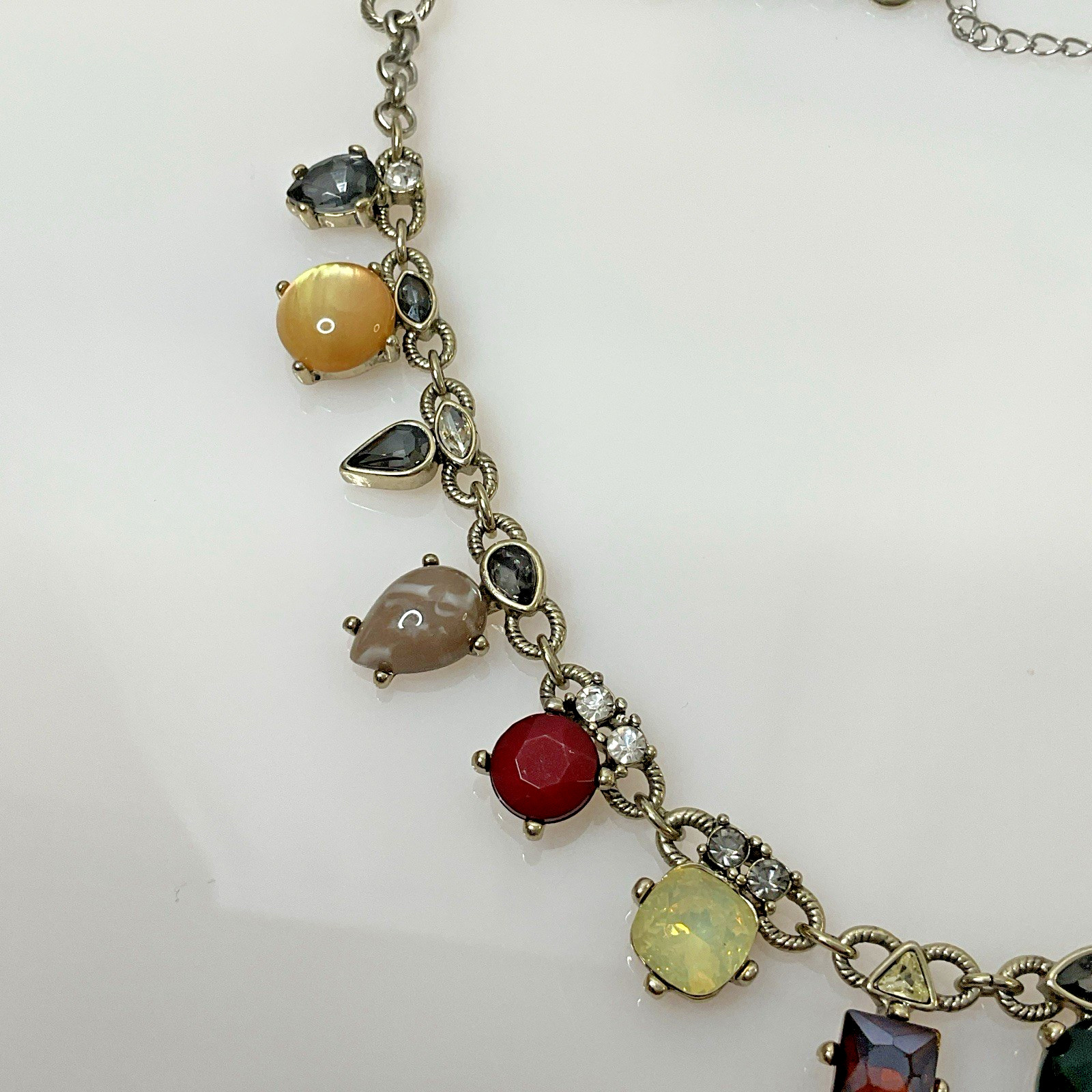 LOFT Multicolor Glass Rhinestone Necklace Silver Tone Adjustable 17” – 19”