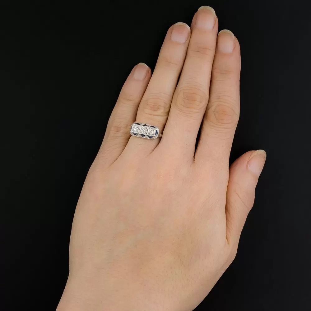 1/2 Ctw White Round Cut CZ Three Stone Art Deco Antique Wedding 925 Silver Ring