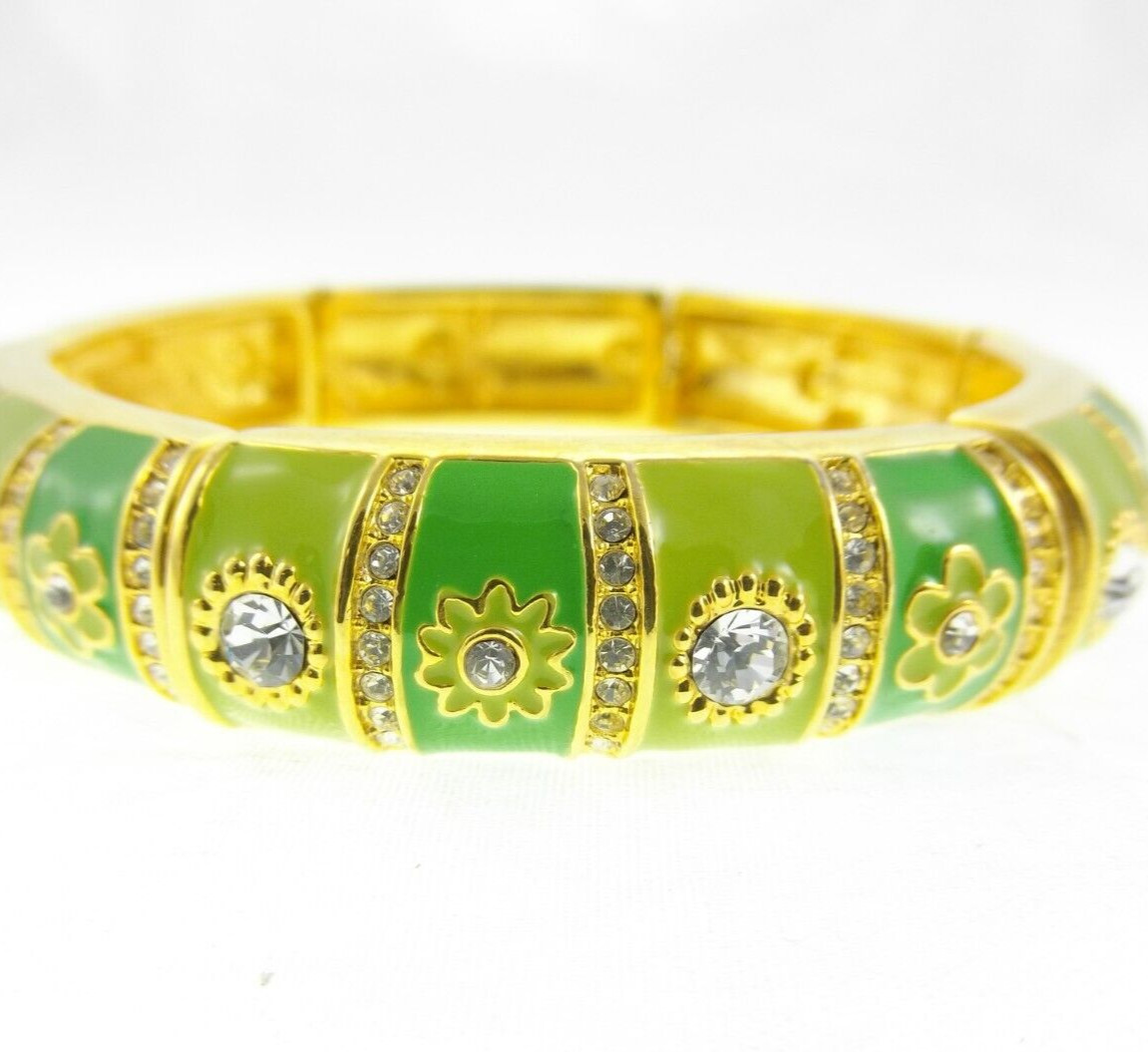 7.5″ Joan Rivers Lime Green Enamel Rhinestone Bracelet Stretch